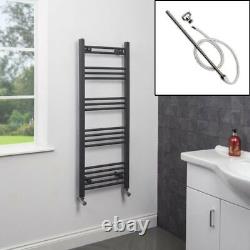 1200 x 450mm Bathroom Heated Towel Rail Dual Fuel Anthracite Flat Manual 17 Rail