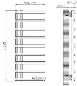 1200 x 500mm Twin Valve Flat Heated Towel Rail Radiator Bathroom Anthracite Grey