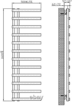 1600 x 500mm Twin Valve Flat Heated Towel Rail Radiator Modern Bathroom Black