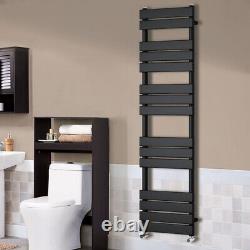 1600x450mm Modern Designer Black Flat Heated Towel Rail Bathroom Ladder Radiator