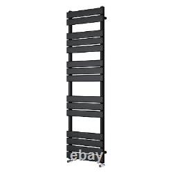 1600x450mm Modern Designer Black Flat Heated Towel Rail Bathroom Ladder Radiator
