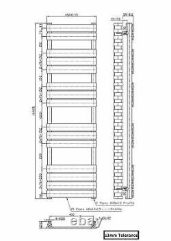 1600x450mm Modern Designer Black Flat Heated Towel Rail Bathroom Ladder Radiator