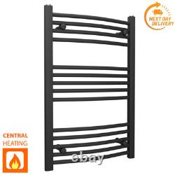 500 mm Wide Matt Black Curved Designer Bathroom Heated Towel Rail Radiator Rad