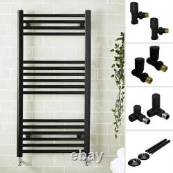 500mm Wide Straight Matt Black Heated Towel Rail Ladder Bathroom Radiator Valves