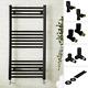 500mm Wide Straight Matt Black Heated Towel Rail Ladder Bathroom Radiator Valves