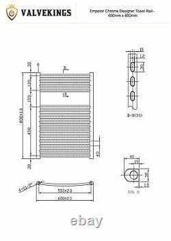 600mm x 800mm Emperor Chrome Designer Heated Bathroom Towel Rail 2227 BTUs