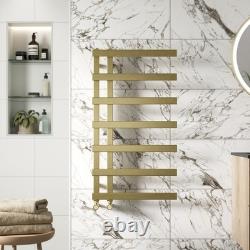 900 x 500mm Twin Valve Flat Heated Towel Rail Radiator Bathroom Brushed Brass