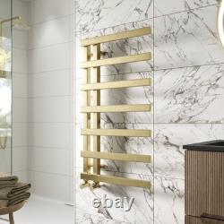 900 x 500mm Twin Valve Flat Heated Towel Rail Radiator Bathroom Brushed Brass
