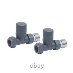 Anthracite Heated Bathroom Towel Rail Radiator Valves 15mm Straight Pair