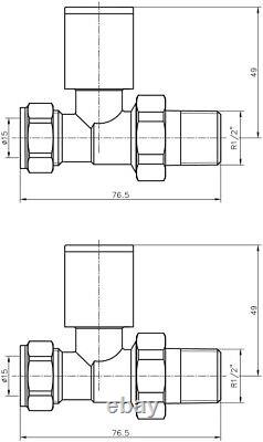 Anthracite Heated Bathroom Towel Rail Radiator Valves 15mm Straight Pair