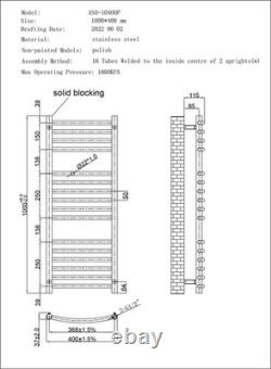 Aston Stainless Steel Heated Towel Rail (H1000mm x W400mm Curved) Brand New