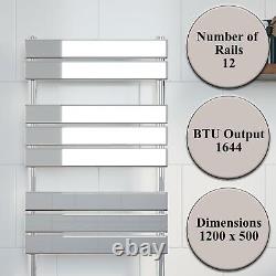 Bathroom 1200x500mm Heated Towel Rail Radiator Central Heating Flat Panel Chrome