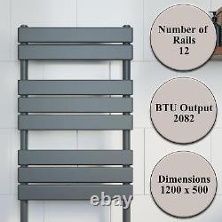 Bathroom 1200x500mm Heated Towel Rail Radiator Central Heating Panel Anthracite