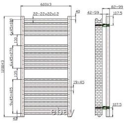 Bathroom 1200x600mm Heated Towel Rail Radiator Central Heating Flat Panel Chrome