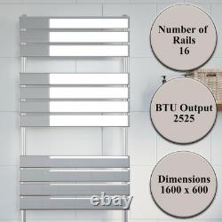Bathroom 1600x600mm Heated Towel Rail Radiator Central Heating Flat Panel Chrome
