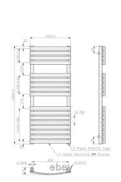 Bathroom Curved Flat Panel Heated Towel Rail Radiator 1200 x 500 mm Chrome