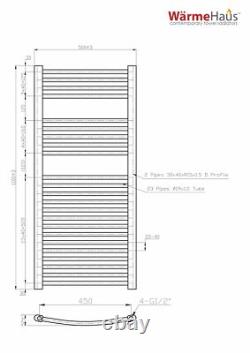 Bathroom Curved Heated Towel Rail Radiator Rad Warmer 1100 x 500 Chrome Ladder