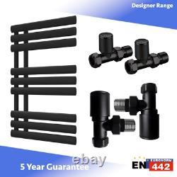 Bathroom Heated Towel Rail 500 x 1000 Steel Ladder Radiator & Valve Set Black