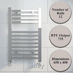Bathroom Heated Towel Rail Radiator Central Heating Square Bar Chrome 650 x 400