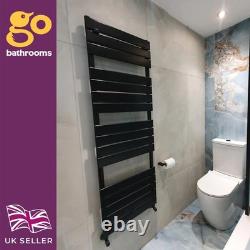 Bathroom Radiator Matt Black Modern Flat Panel Heated Towel Rail 1600x500mm