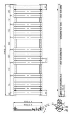 Bathroom Radiator Matt Black Modern Flat Panel Heated Towel Rail 1600x500mm