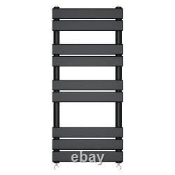 Black Designer Flat Panel Heated Towel Rail Radiator Bathroom Warmer Valves