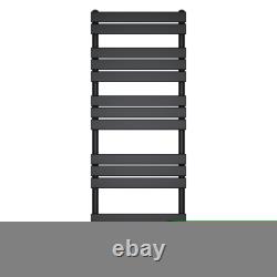Black Designer Flat Panel Heated Towel Rail Radiator Bathroom Warmer Valves