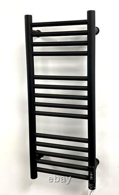 Black Electric Heated Towel Rail 300mm W x 720 H with Built in
