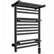 Black Electric Heated Towel Rail 490mm Width Oslo, Shelf & 2 Towel Hooks