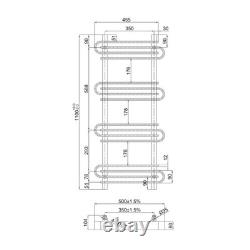 Black Heated Towel Radiator Rail (H)1100mm (W)500mm Heated Bathroom Rad