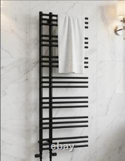 Black Heated Towel Rail 500x1500mm Flat Panel 2205 BTU Central Heating UK