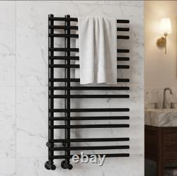Black Heated Towel Rail 500x900mm Flat Panel 1432 BTU Central Heating UK