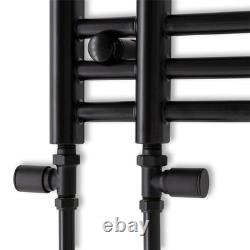 Black Heated Towel Rail 500x900mm Flat Panel 1432 BTU Central Heating UK
