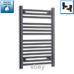 Black Heated Towel Rail 550x800mm Flat Panel 1037 BTU Central Heating UK