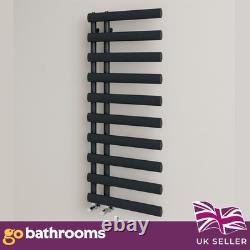 Black Offset Bathroom Radiator Heated Towel Warmer Rail Oval Panel 1140x500mm