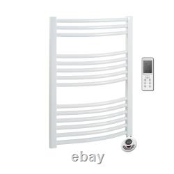 Bray Curved White Heated Towel Rail Warmer Electric, With Thermostat + Timer