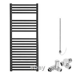 Bray Straight Black Dual Fuel Heated Towel Rail Warmer / Bathroom Radiator