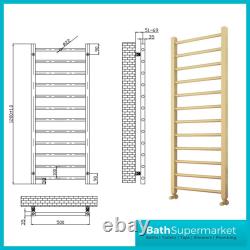 Brushed Brass Designer Towel Radiator Vertical Heated Ladder Rail 500mm Wide
