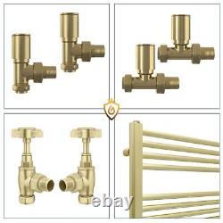 Brushed Brass Heated Towel Rail Radiator And Brushed Brass Valves