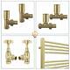 Brushed Brass Heated Towel Rail Radiator And Brushed Brass Valves