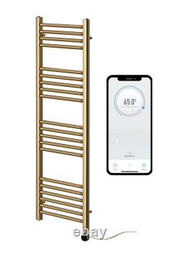 Brushed Brass WiFi Smart Electric Towel Rail Straight Heated Radiator York