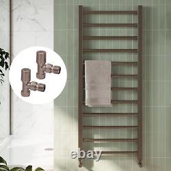 Brushed Bronze 1200 x 500 Heated Towel Warmer Rail Radiator & Angled Valves