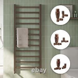 Brushed Bronze Bathroom Straight Heated Towel Rail Radiator & Thermostatic Valve