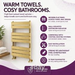 Brushed Gold Heated Towel Rail Radiator 800mm Flat Panel Bathroom Heating