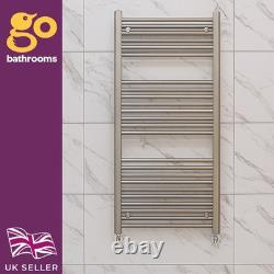Brushed Nickel Bathroom Heated Towel Rail Radiator Straight Ladder Rad 1200x600