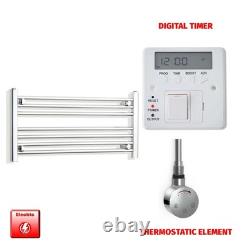 Chrome Electric Heated Towel Rail 400x800mm Ladder Pre-Filled Timer Bathroom UK