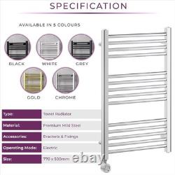 Chrome Electric Heated Towel Rail 770x500mm Smart 300W Bathroom Radiator