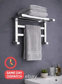 Chrome Heated Towel Rail Wall Mounted Bathroom Radiator Shelf 350x500mm
