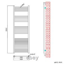 Chrome Towel Rail Radiator Bathroom Straight Heated Ladder Warmer Rad 1800 x 600