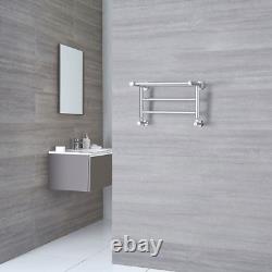 Chrome Wall Heated Towel Rail Radiator with Shelf 532mm W x 300mm D x 294mm H